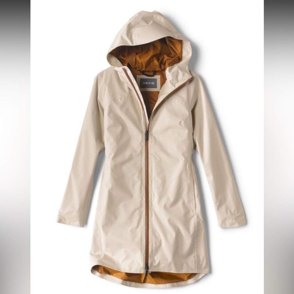 Orvis Tan Hooded Ultralight City Jacket Lightweight Waterproof Rain Coat Utility